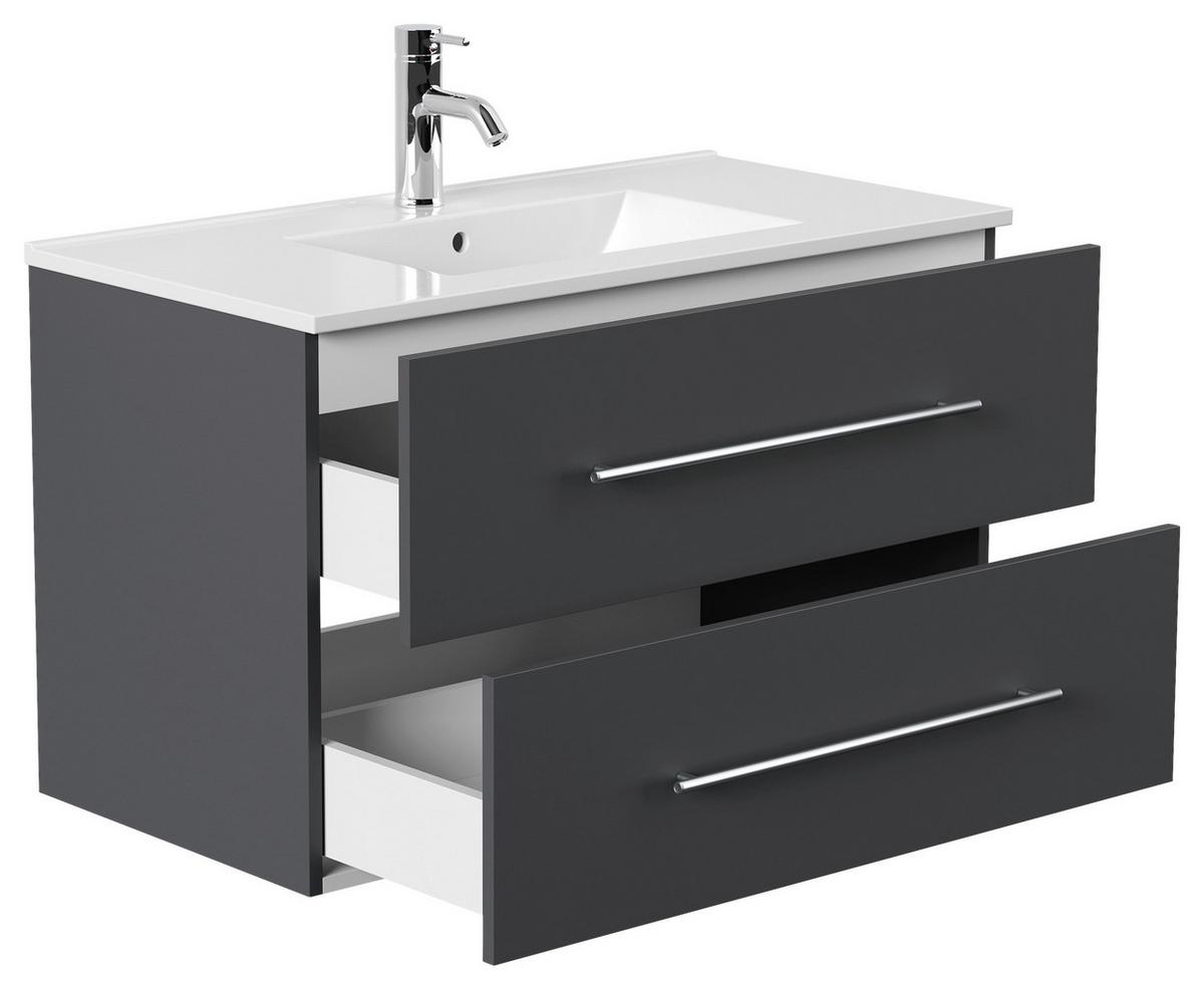 WASCHTISCHKOMBI Homeline, Graphitfarben B: 91 cm - Graphitfarben/Weiß, Basics, Keramik/Holzwerkstoff (91cm) - MID.YOU