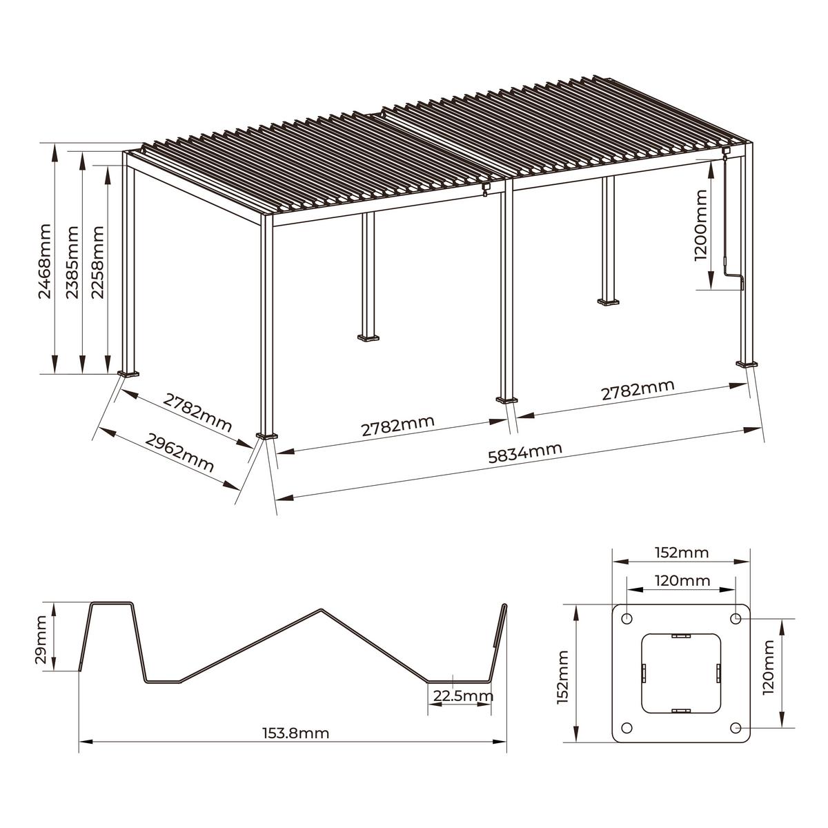 Pergola Origin +90 Ca. 3x6m Aluminium,lamellen Verstellbar - Anthrazit, Basics, Metall (583,4/296/238cm) - Gardenson