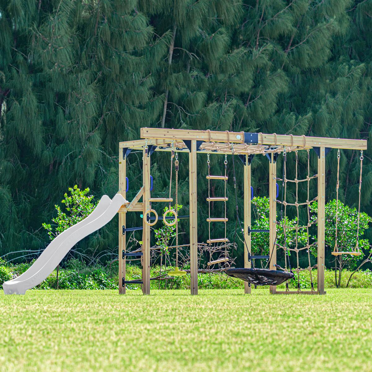 Klettergerüst Mit Rutsche Weiss - Blau/Braun, Basics, Holz/Kunststoff (522,5/196,2/205cm) - Ambia Garden