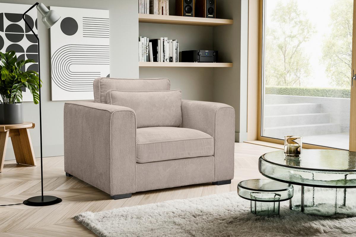 1,5-Sitzer Almera Beigebraun B: 120cm - Beigebraun/Schwarz, Basics, Holz/Textil (120/92/112cm) - MID.YOU