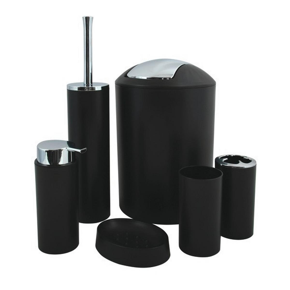 Bad Accessoire Set 6-Teilig Hannah, Schwarz - Schwarz, Basics, Kunststoff (19,7/19,7/29,8cm) - Spirella