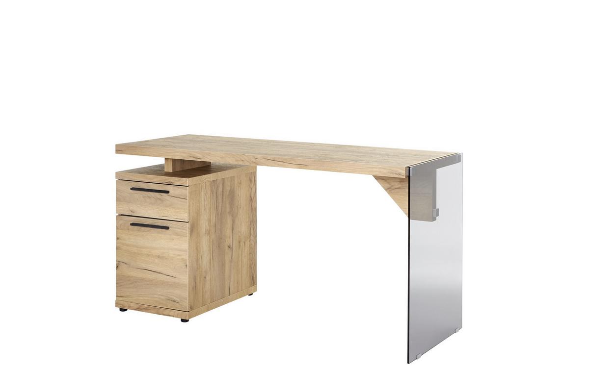 Schreibtisch B 74cm H 55cm Lux C 140, Eiche Deko - Transparent/Eichefarben, Design, Glas/Holzwerkstoff (141,8/74/55cm)