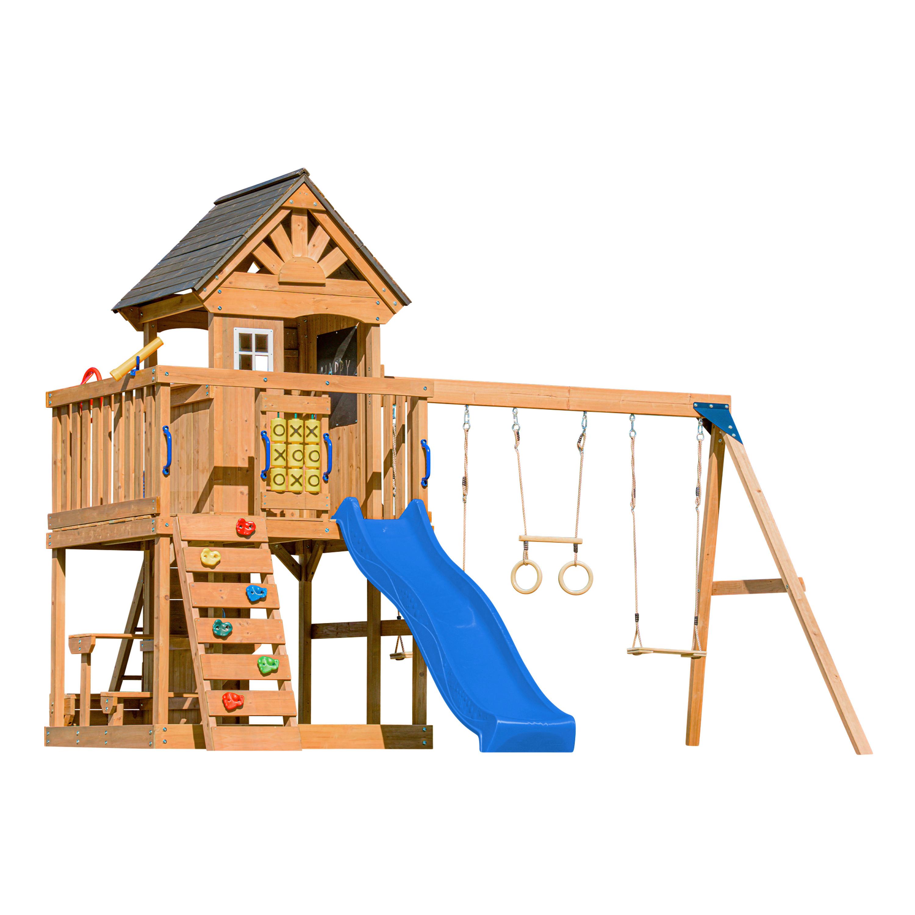 SPIELTURM MIT RUTSCHE BLAU - Blau/Anthrazit, Basics, Holz/Kunststoff (435/410/305cm) - Ambia Garden