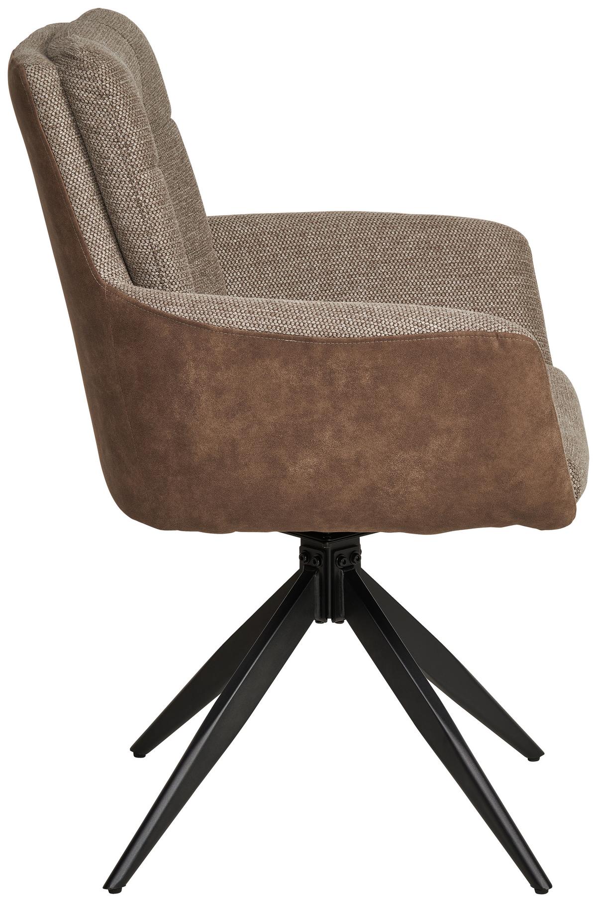 Armlehnstuhl Naim, Braun B: 60 Cm, 180° Drehbar - Schwarz/Braun, KONVENTIONELL, Holz/Textil (60/93/66cm) - MID.YOU