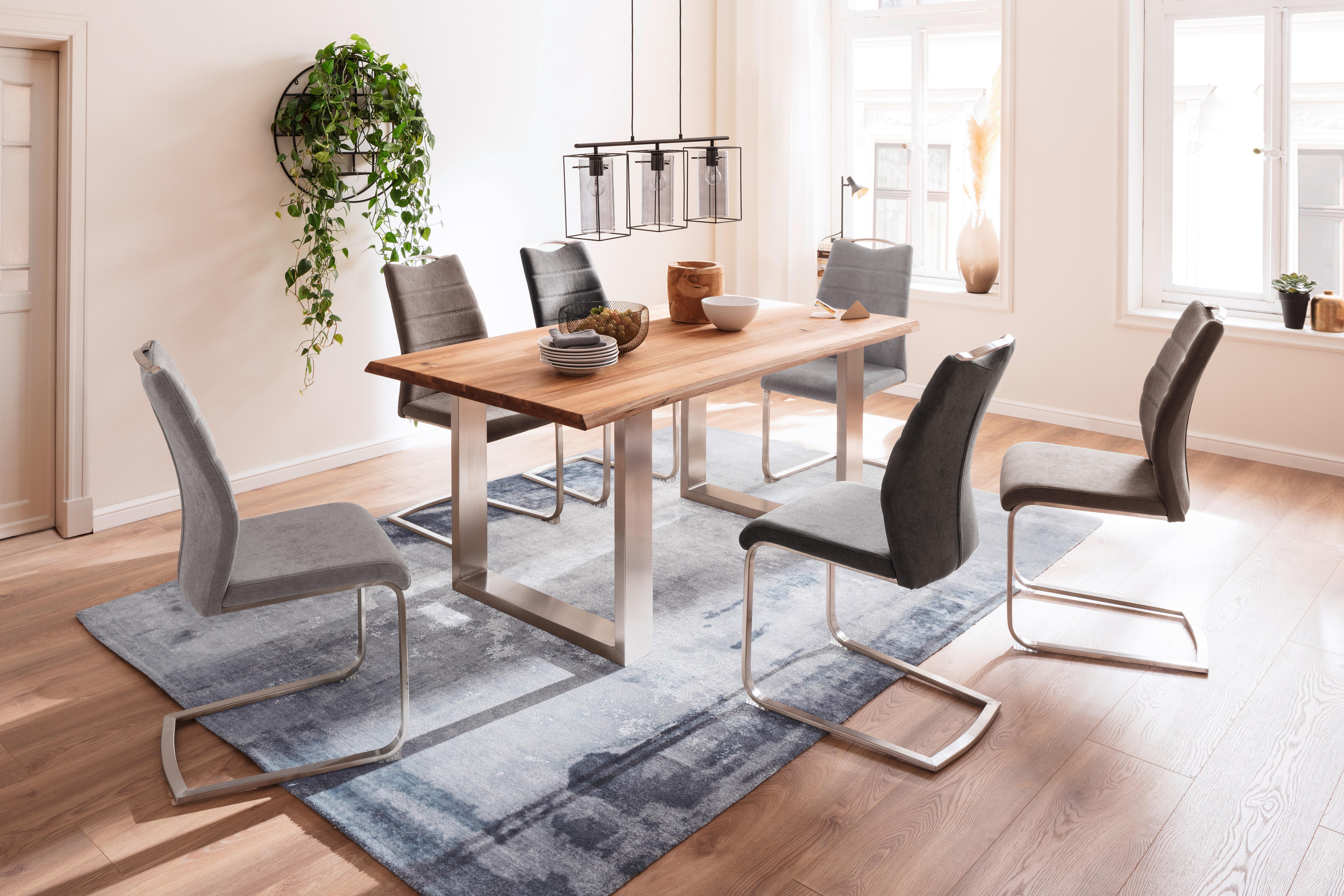 Esstisch Eiche Greta 200x100cm mit Baumkante - Edelstahlfarben, Design, Holz/Metall (200/100/77cm) - Livetastic