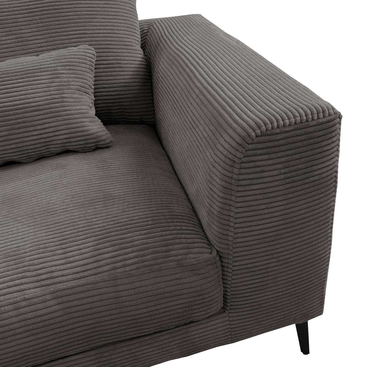 Ecksofa Berlin Cord Grau 172x313 cm - Schwarz/Grau, Design, Textil (172/313cm) - Livetastic
