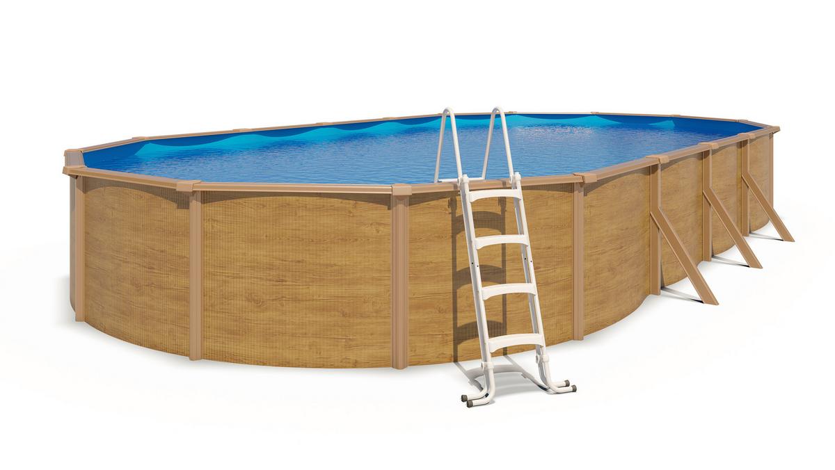 Pool Set Steely De Luxe Wood 3-teilig, Laufruhige Pumpe - Hellbraun/Hellblau, Basics, Metall (760/390/120cm)