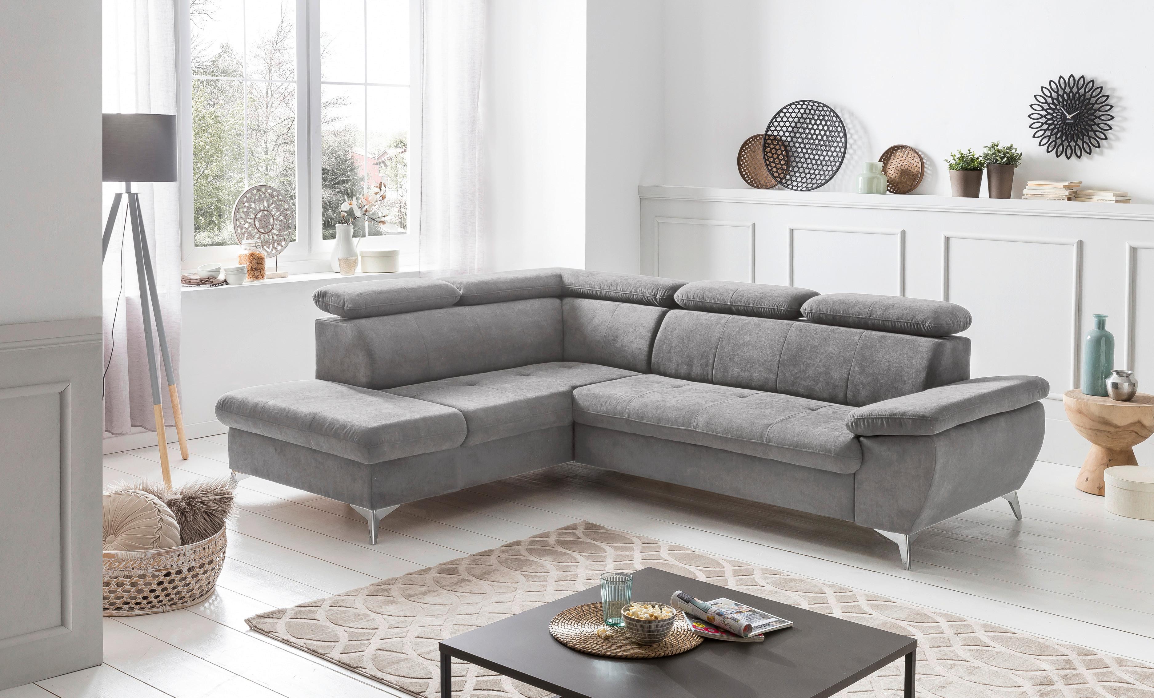 Ecksofa Mit Schlaffunktion Gisele Und Bettkasten Grau - Chromfarben/Grau, KONVENTIONELL, Textil (209/256cm) - Livetastic