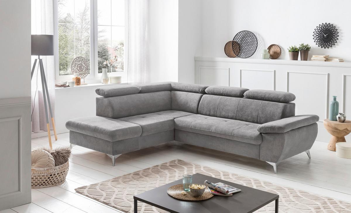 Ecksofa Mit Schlaffunktion Gisele Und Bettkasten Grau - Chromfarben/Grau, KONVENTIONELL, Textil (209/256cm) - Livetastic