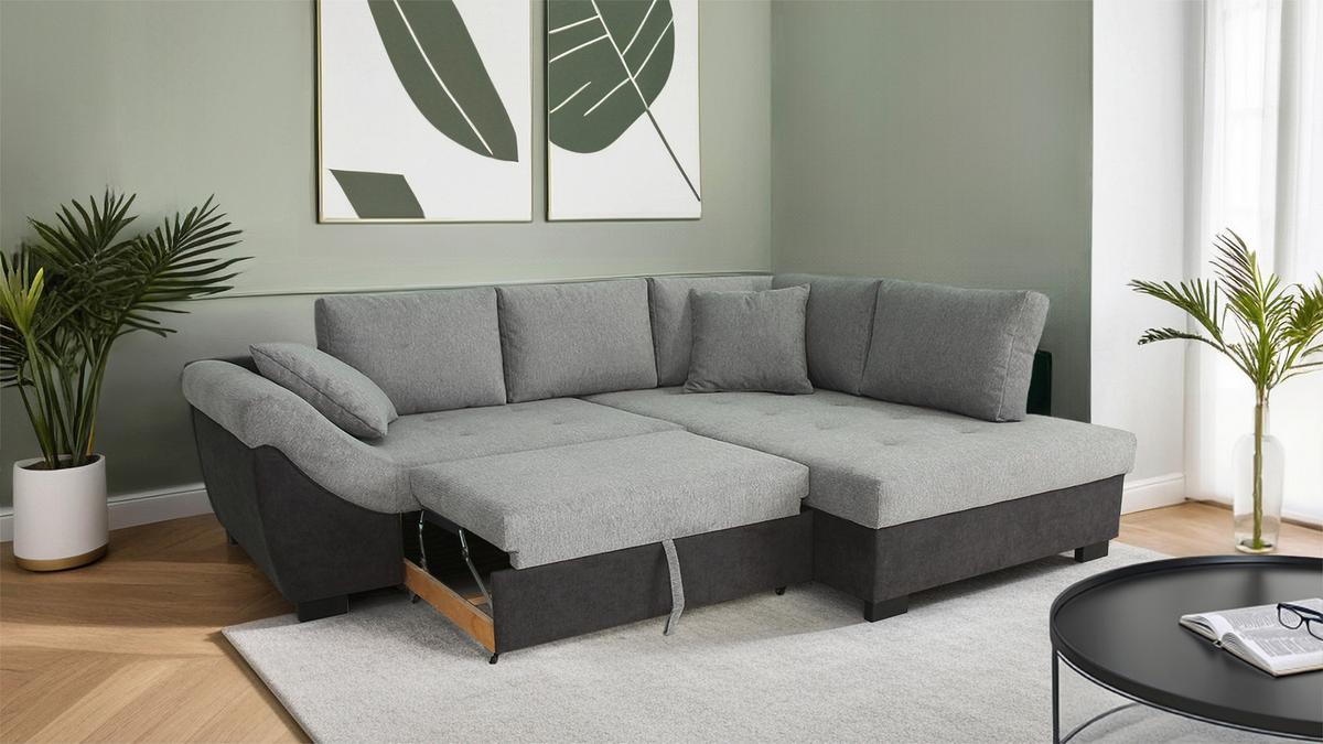 Rohová sedačka STELLA, pravá, grafitová / sivá - čierna/sivá, Design, kov/drevo (247/193cm)