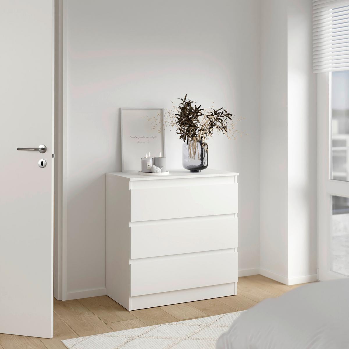 Komoda MARA 3 biela - biela, Konventionell, drevo (77/80/42cm) - Mömax