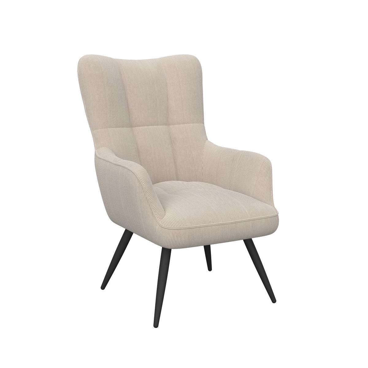 Ohrensessel Hanoi Webstoff beige, B: 71 cm - Beige/Schwarz, MODERN, Textil/Metall (71/98/83cm)