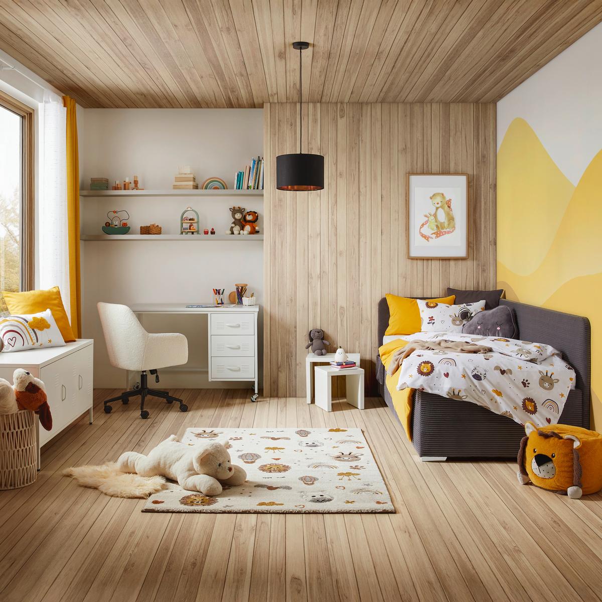 Posteľ Remi s bočnicami 90x200, poťah sivý - sivá/prírodná farba, Konventionell, drevo/textil (90/200cm)