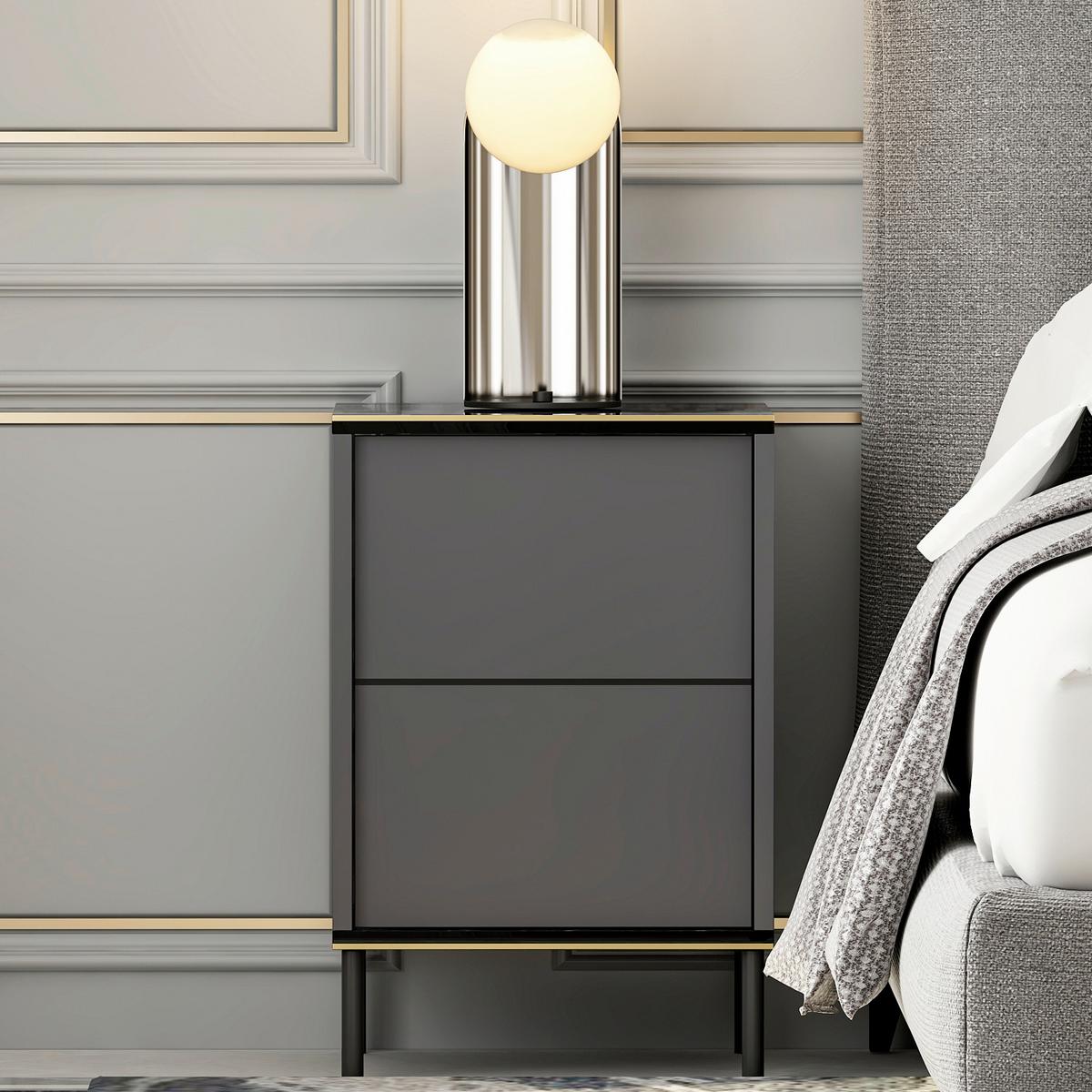 Nachttisch Imaj Anthrazit/Schwarz B: 40cm - Anthrazit/Schwarz, Design, Holzwerkstoff/Metall (40/60/35cm) - Livetastic