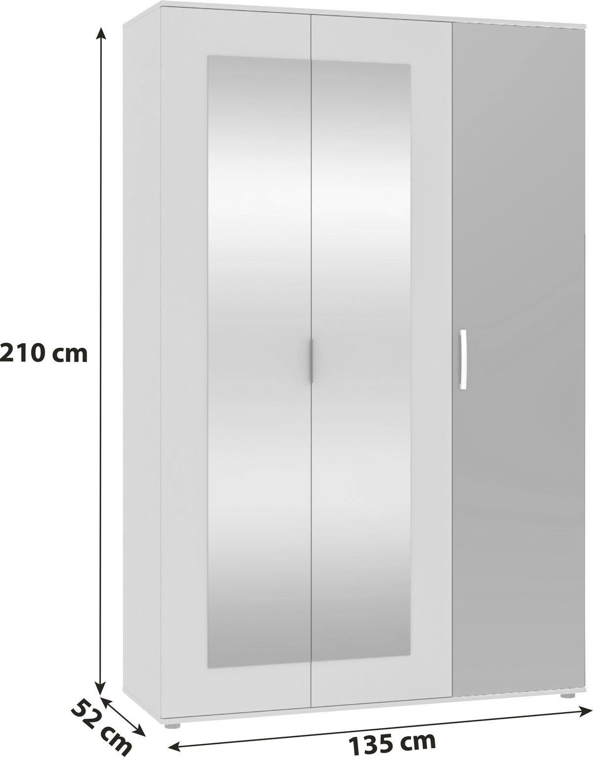 Kleiderschrank Jan Weiß, Eiche Artisan Dekor, B:135 cm - Weiß/Eiche Artisan, Trend, Glas/Holzwerkstoff (135/210/52cm)