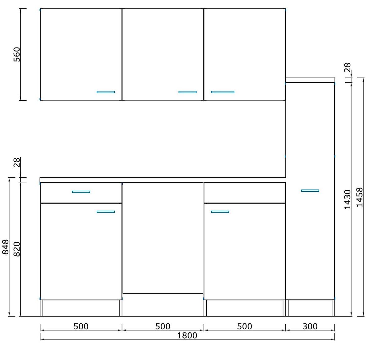 Küchenzeile Economy mit Geräten 180 cm Weiß/Beton Dekor Modern - Hellgrau/Weiß, MODERN, Holzwerkstoff (180cm) - Respekta