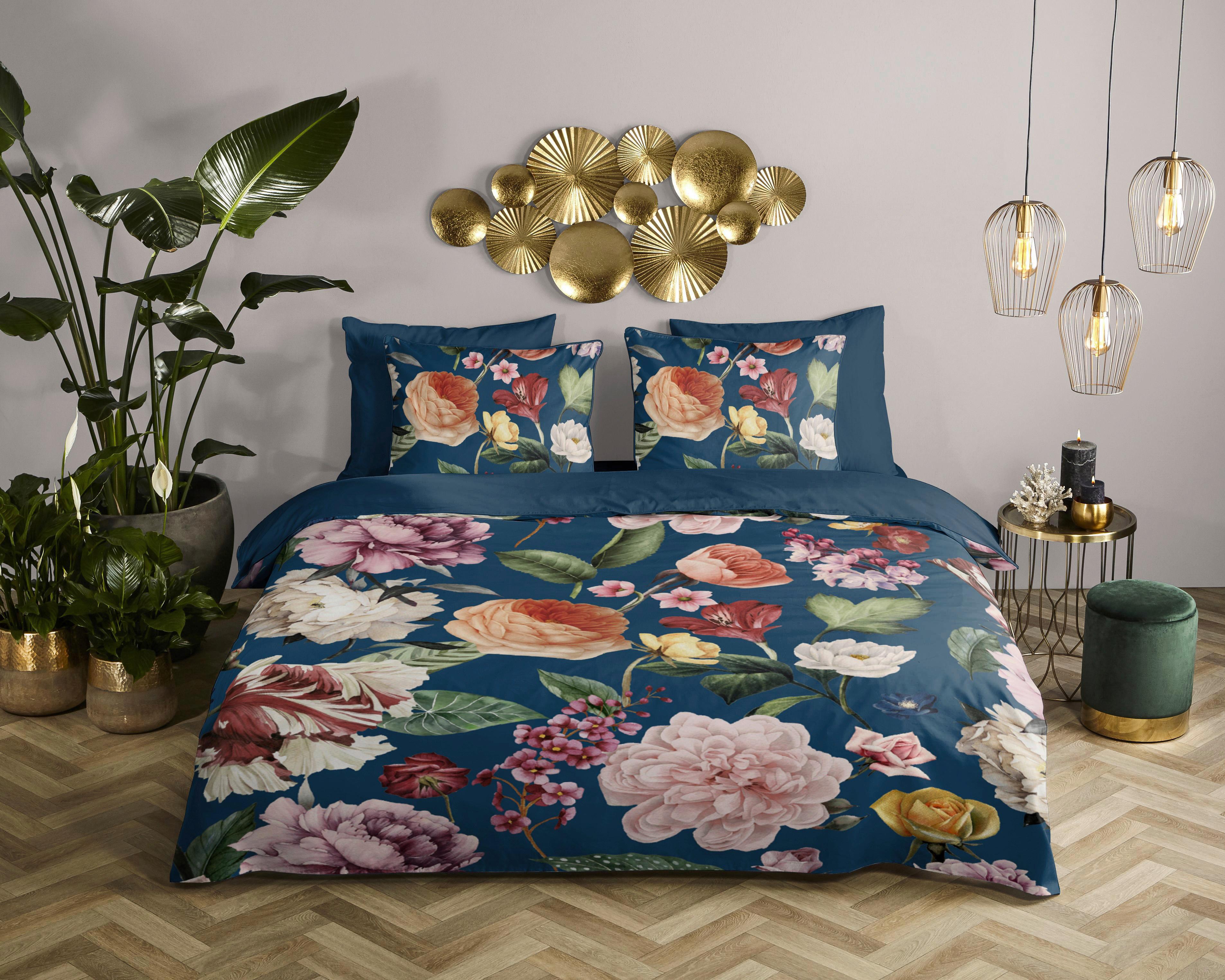 Bettwäsche FIORI von Descanso aus Webstoff mit Blumen-Design in Blau