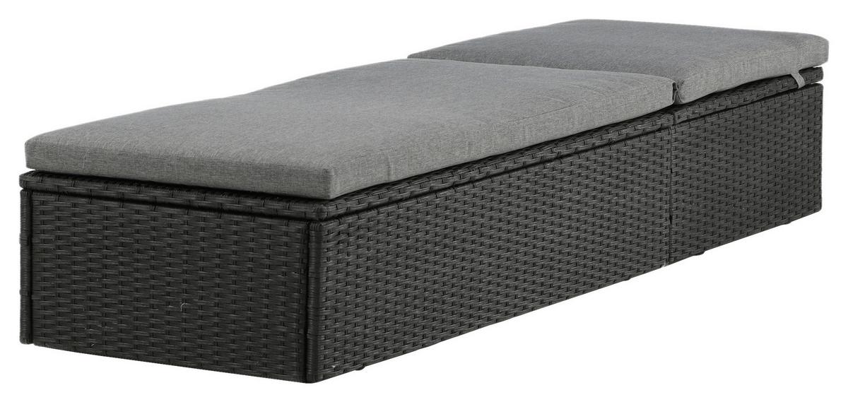 Sonnenliege Quad Kunststoff, Rückenlehne - Schwarz/Grau, KONVENTIONELL, Kunststoff/Textil (60.5/37.5/198cm) - Gardenson
