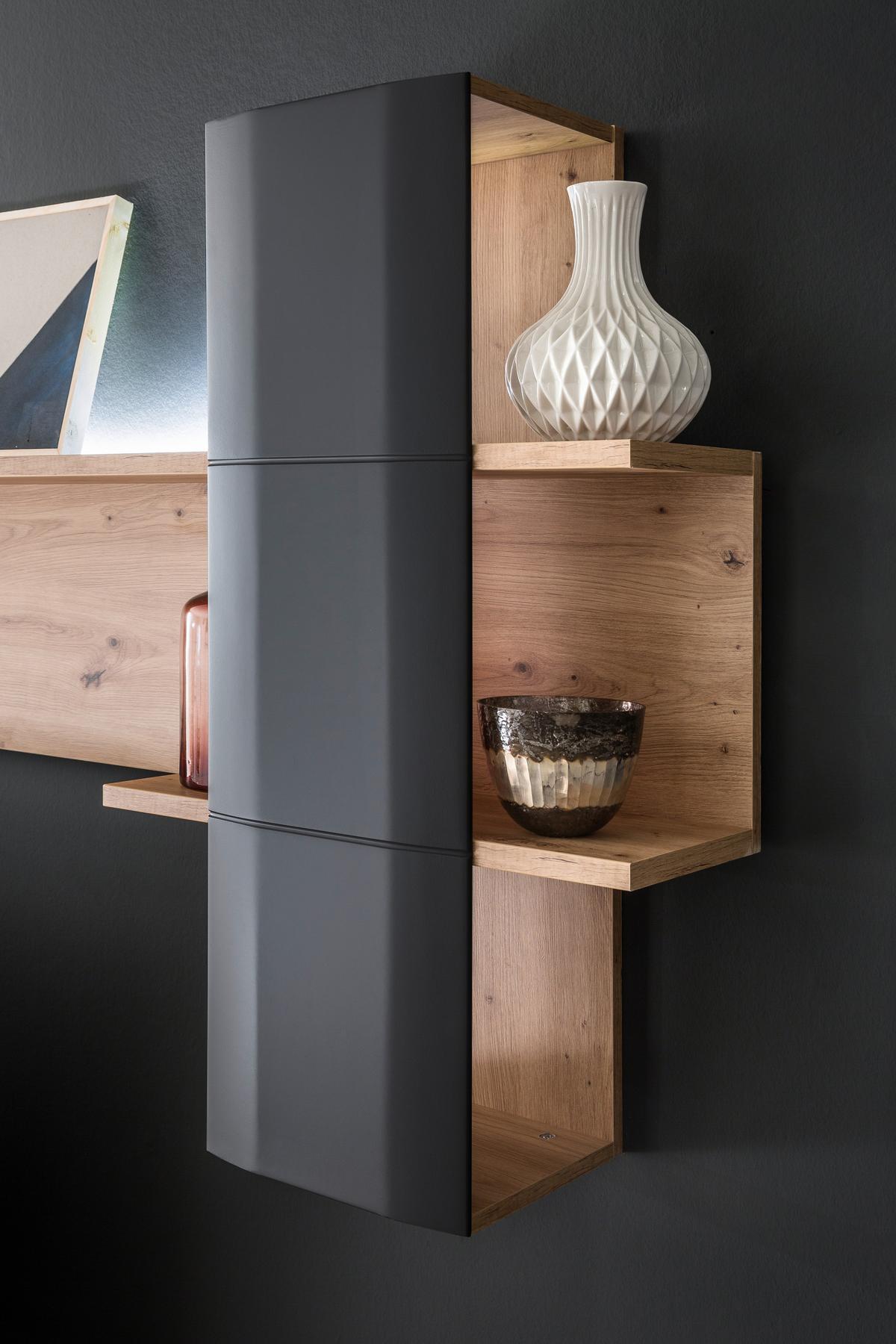 Wohnkombination 3-Tlg. Cortona Anthrazit/Eichefarben - Klar/Eichefarben, Design, Glas/Holzwerkstoff (290/198/50cm) - Livetastic