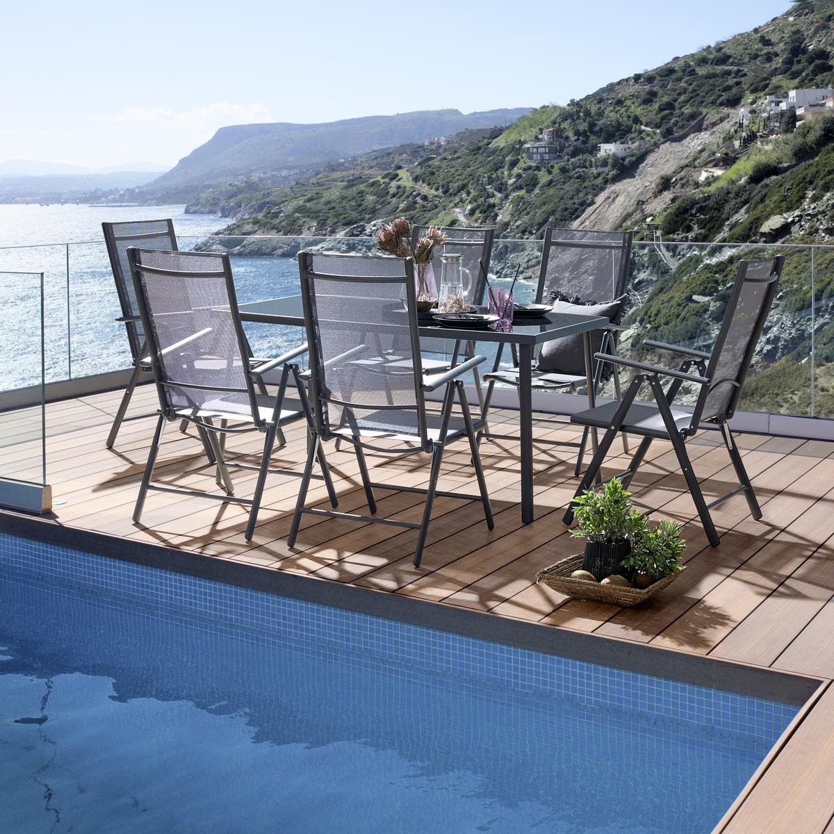 Gartensessel Klappbar Anja Aluminium, Textilene - Anthrazit, MODERN, Textil/Metall (56/106/66cm) - Ondega