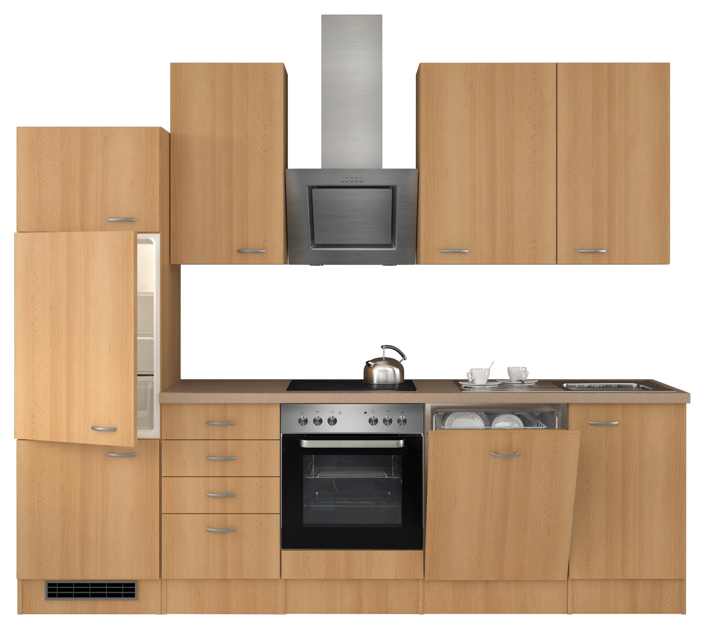 Küchenzeile Nano mit Geräten 280 cm Buche/Creme Dekor - Beige/Buchefarben, MODERN, Holzwerkstoff (280cm) - FlexWell
