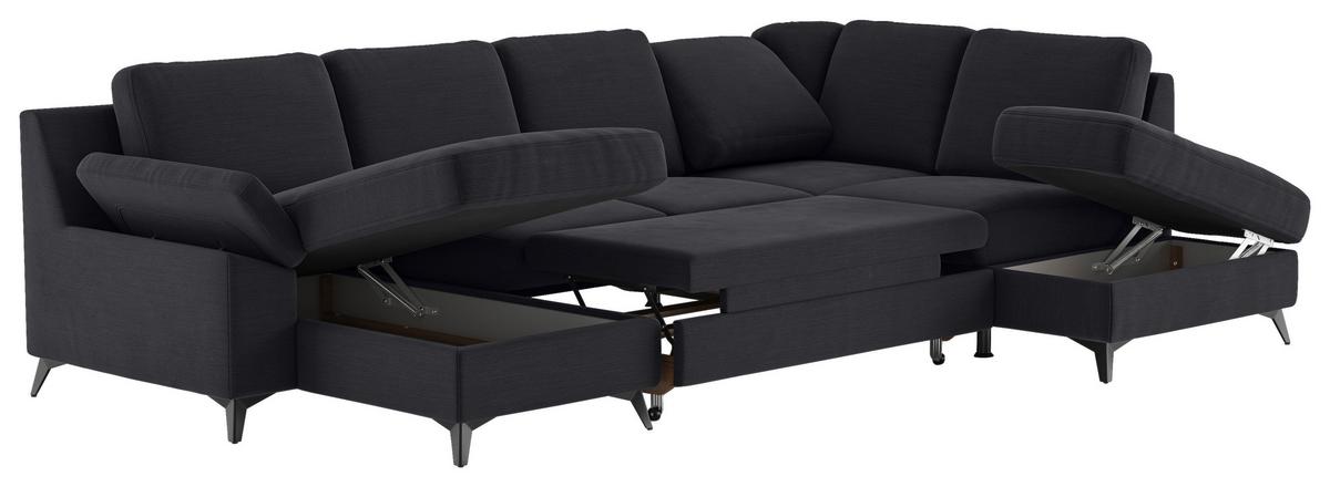 Wohnlandschaft Boom, Dunkelblau 156x309x204 - Schwarz/Dunkelblau, KONVENTIONELL, Textil (156/309/204cm) - Cotta