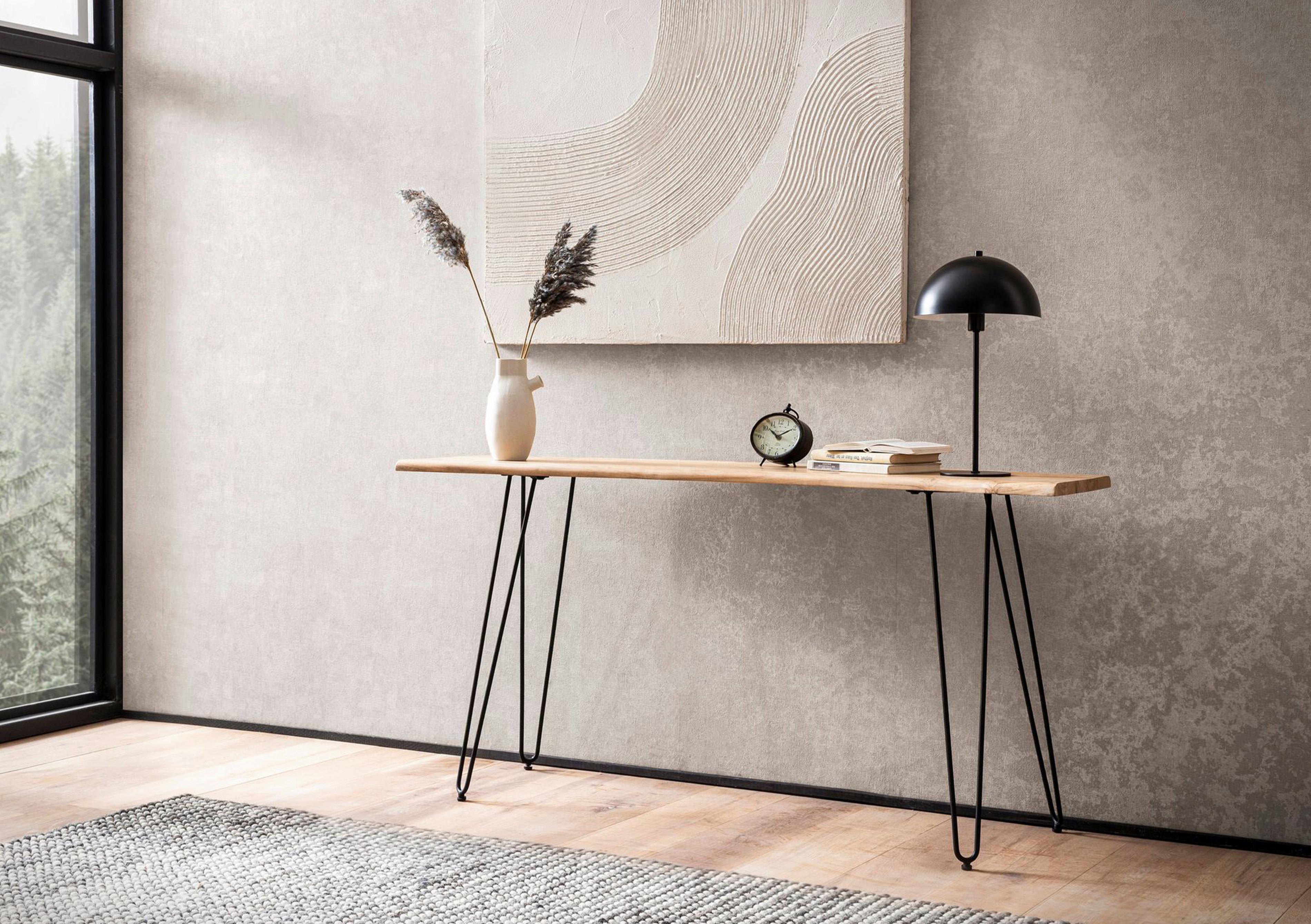 Konsolentisch Akaziefarben L: 150 cm - Schwarz/Akaziefarben, Design, Holz/Metall (150/36/75cm) - MID.YOU