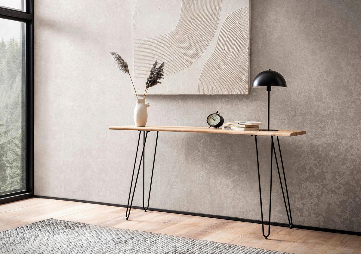 Konsolentisch Akaziefarben L: 150 cm - Schwarz/Akaziefarben, Design, Holz/Metall (150/36/75cm) - MID.YOU