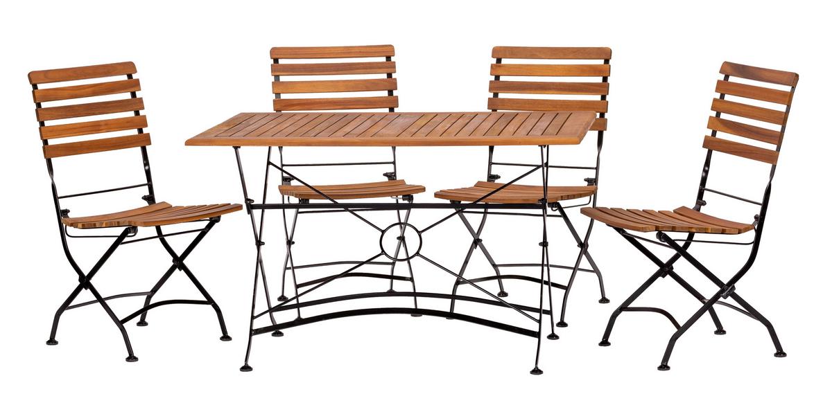 Gartengarnitur 5-tlg. Lindau Metall/holz - Anthrazit/Akaziefarben, Basics, Holz/Metall (120/75/80cm) - Gardenson