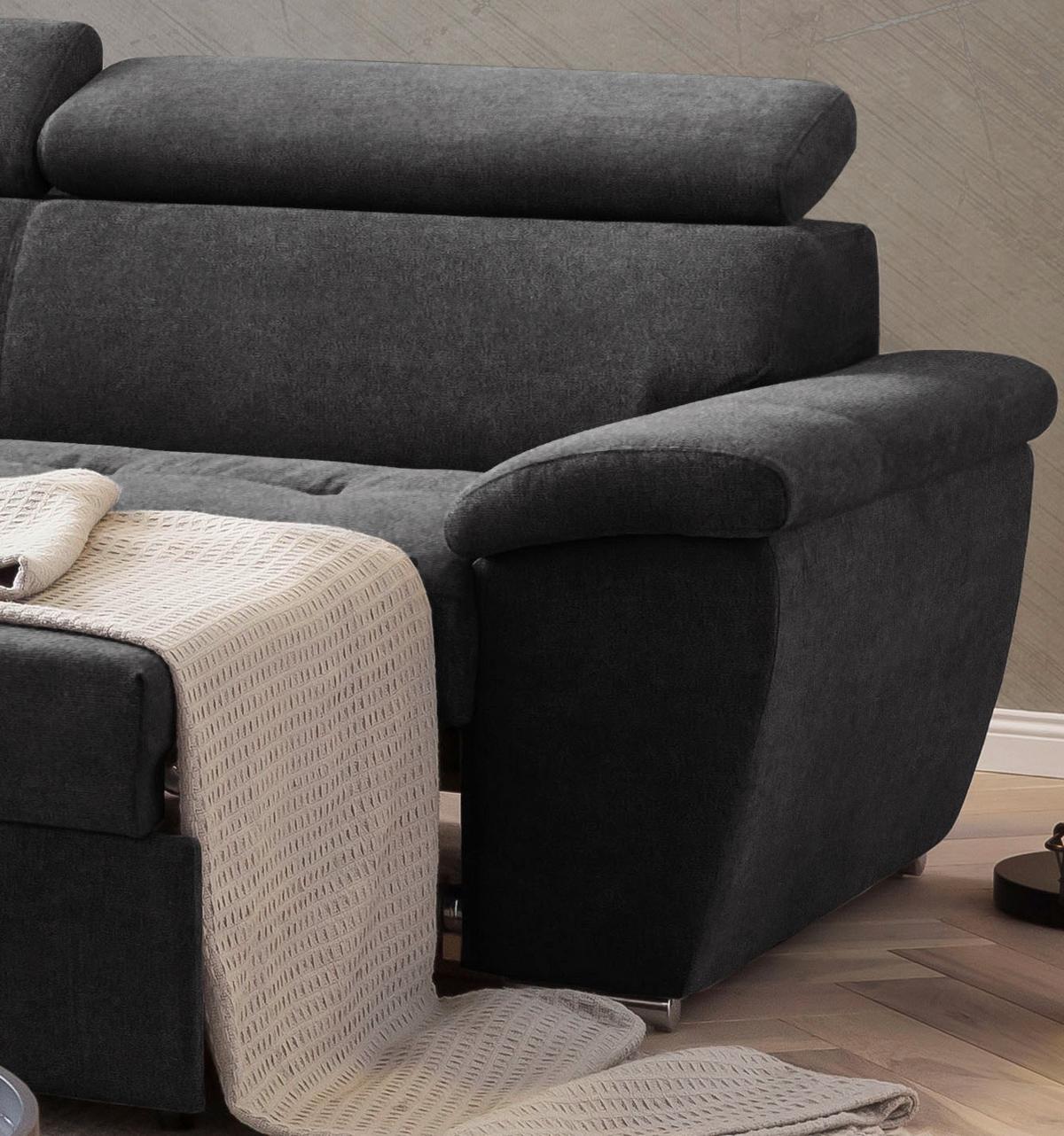 Ecksofa Mit Schlaffunktion Antero Und Bettkasten Schwarz - Chromfarben/Schwarz, Design, Textil (216/262cm) - Livetastic