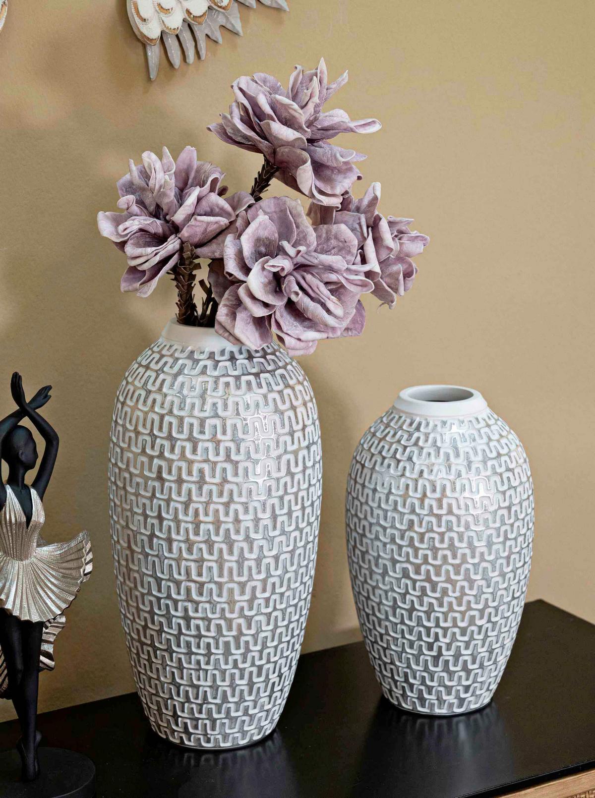 Vase Wave Weiß, Goldfarben B: 19,5 cm - Goldfarben/Weiß, Basics, Kunststoff (19.5/34  /19.5cm)