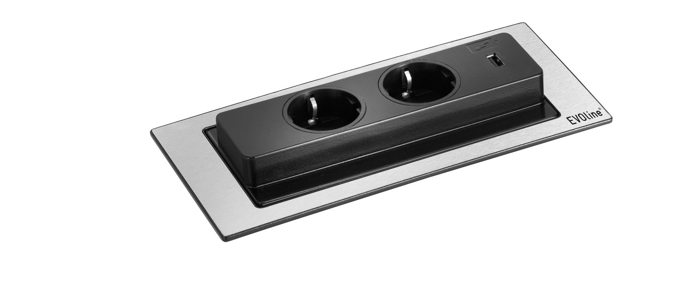 Steckdosenelement Evoline Backflip - Edelstahlfarben, MODERN, Metall (22,5/5,5/10,5cm)
