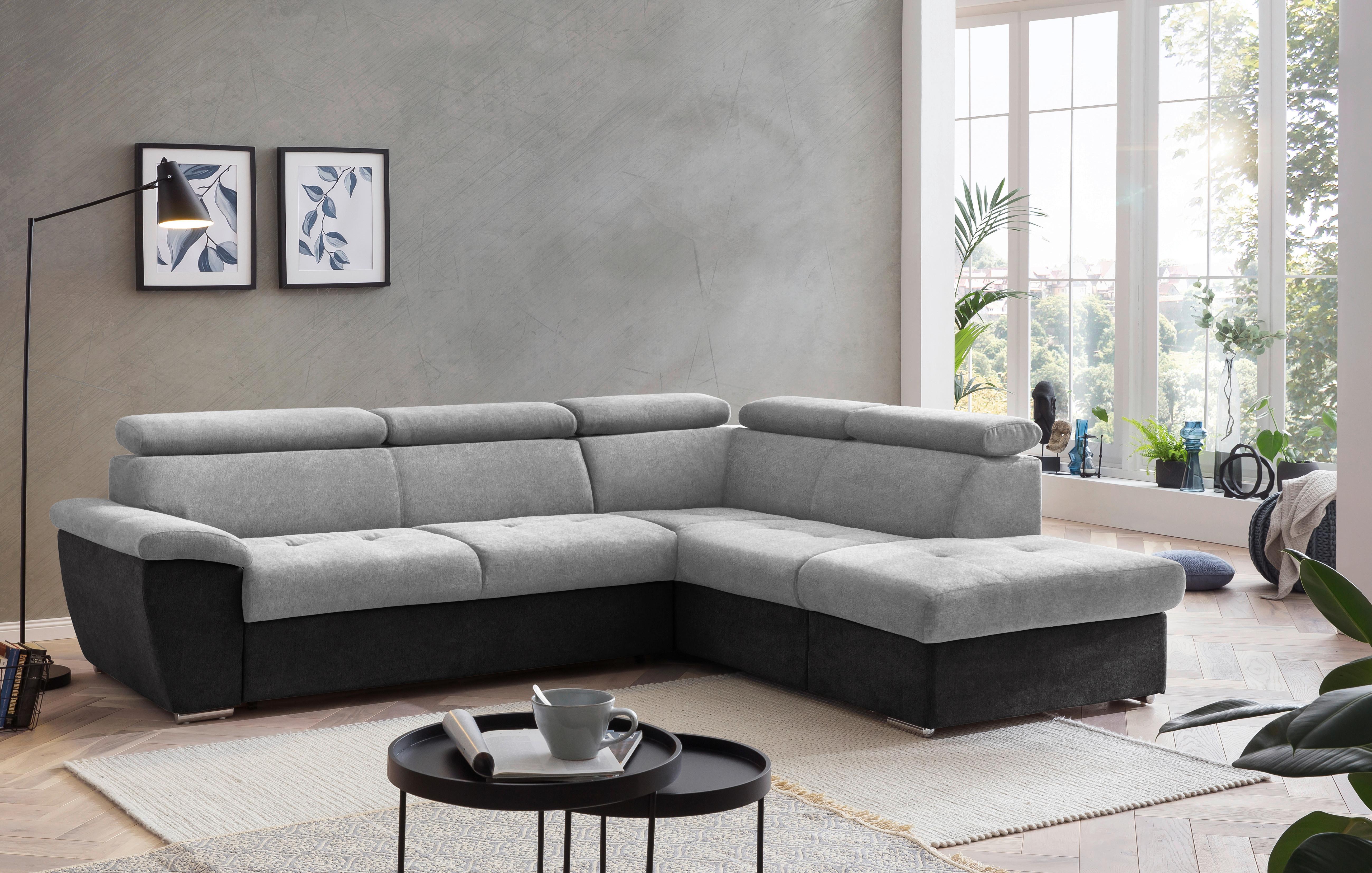 Ecksofa Mit Schlaffunktion Antero Und Bettkasten Hellgrau - Chromfarben/Silberfarben, Design, Textil (262/216cm) - Livetastic