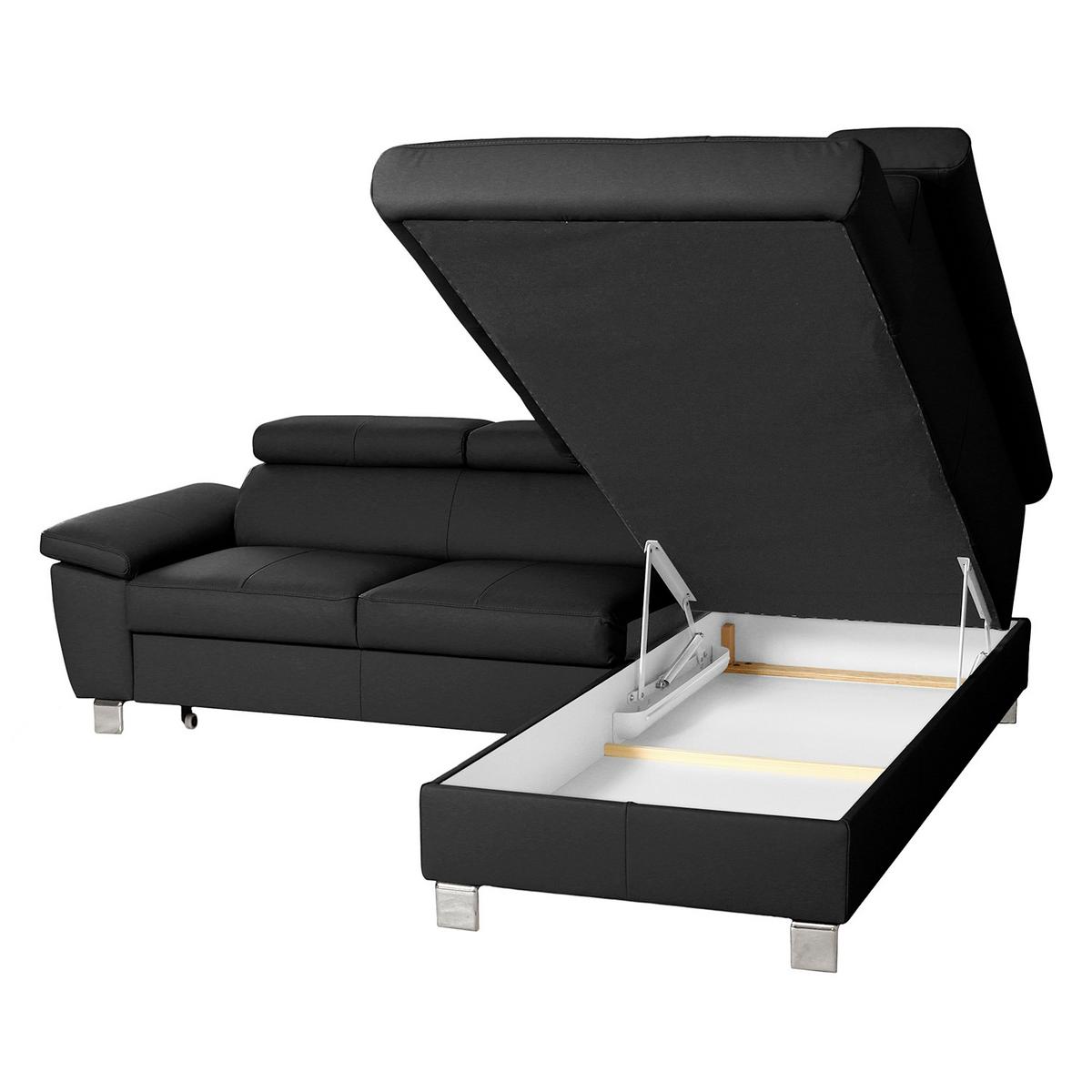 Ecksofa Lugano Teilleder Schwarz 248x208 - Chromfarben/Schwarz, Design, Leder/Textil (248/208cm) - Livetastic