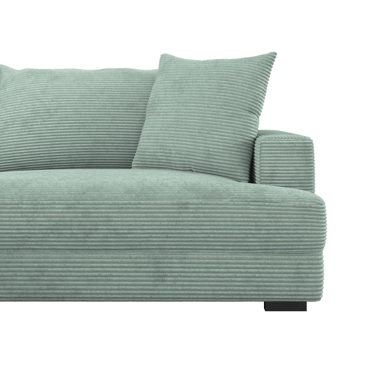 Ecksofa Pelle m. Kissen mintgrün Cord 180x265cm - Schwarz/Mintgrün, MODERN, Textil (180/265cm)