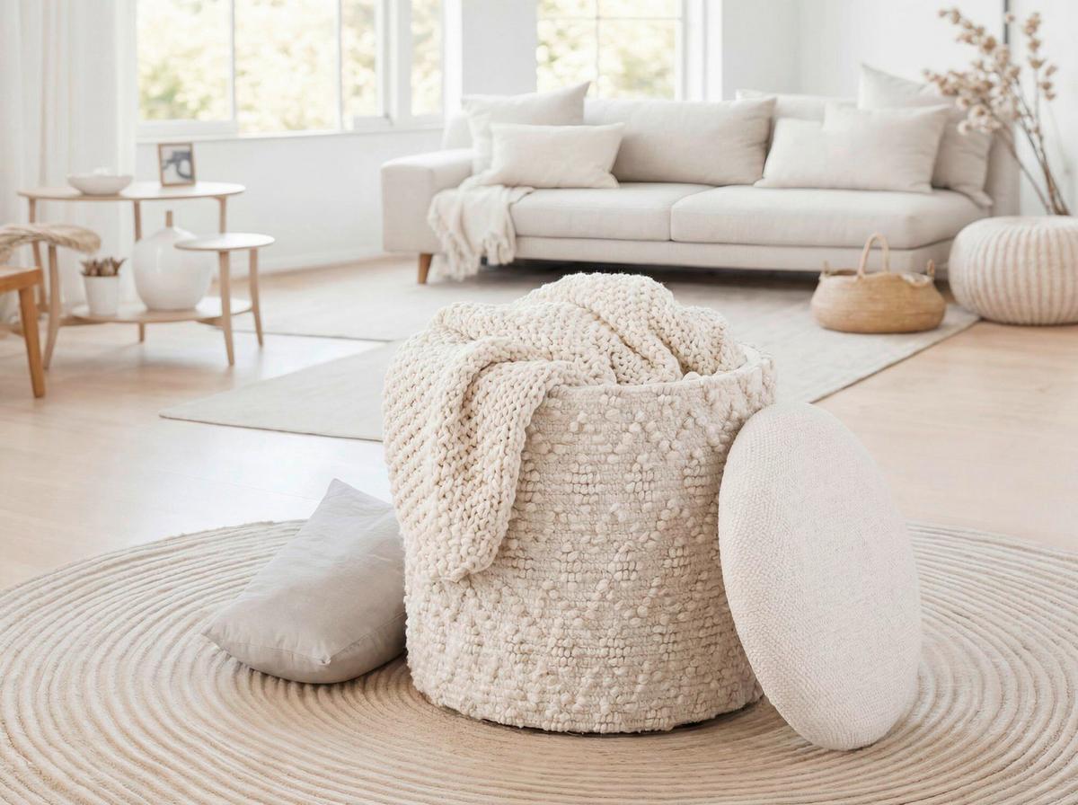 Taburet, š: 40 cm - krémová, Design, textil (40/45/40cm) - Livetastic