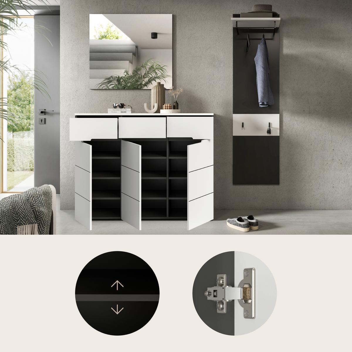 Garderobe Canu 3-Teilig Grau/Weiß B: 180 cm - Weiß/Grau, Design, Holzwerkstoff (180/190/37cm) - Livetastic