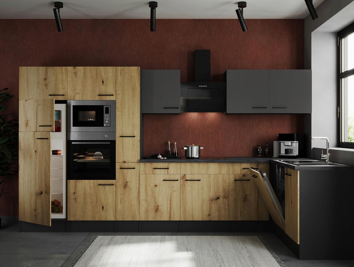 Eckküche Oliver Grau/artisan Dekor S:370x172cm - Eiche Artisan/Grau, Design, Holzwerkstoff (370/172cm) - Respekta