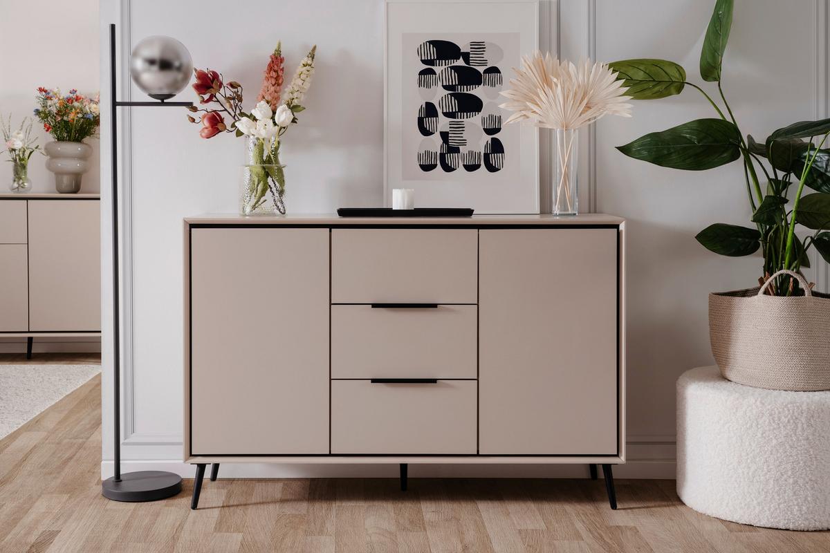 Kommode Arona 01b - Sandfarben/Schwarz, KONVENTIONELL, Holzwerkstoff (135/90/38cm) - Livetastic