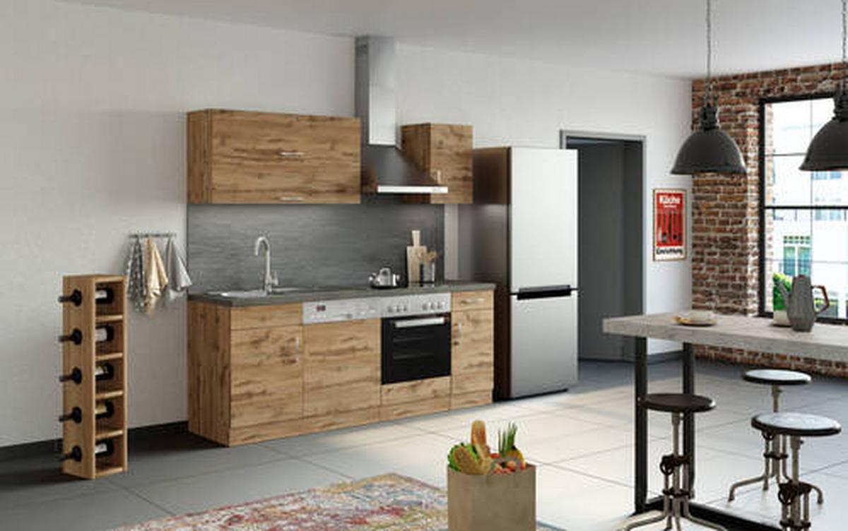 Küchenblock Sorrento B: 210 cm Eiche - Schieferfarben/Eiche Wotan, MODERN, Holzwerkstoff (210cm) - Held