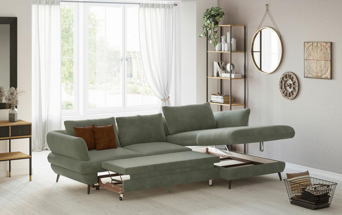 Ecksofa Balou, Grün S: 281x181 cm - Schwarz/Grün, Design, Textil (281/181cm) - Livetastic