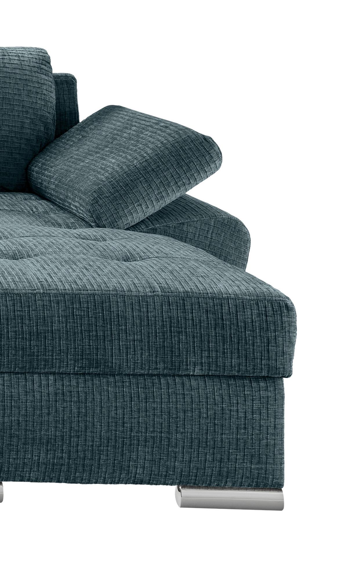Wohnlandschaft Terana Blau mit Schlaffunktion, Mikrofaser - Chromfarben/Blau, KONVENTIONELL, Textil (219/305/157cm) - Livetastic