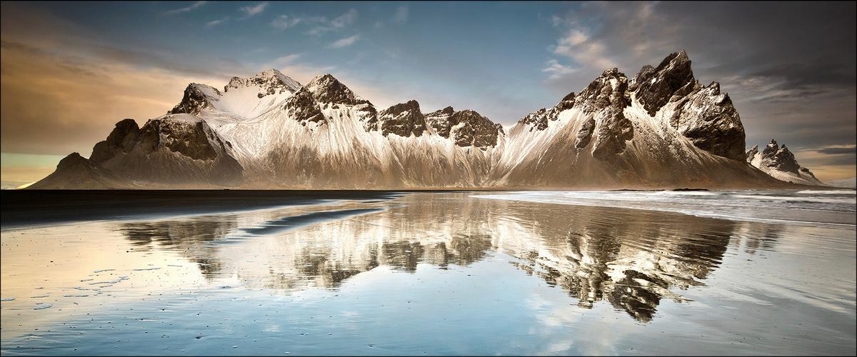 Wandbild Reflections Berglandschaft 117x49 Cm - Blau/Anthrazit, Basics, Holzwerkstoff (117/49/1,9cm)