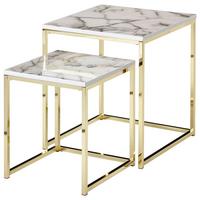 Sada konferenčních stolků bílá/černá - bílá/barvy zlata, Konvenční, kov/kompozitní dřevo (45/45/50cm) - MID.YOU