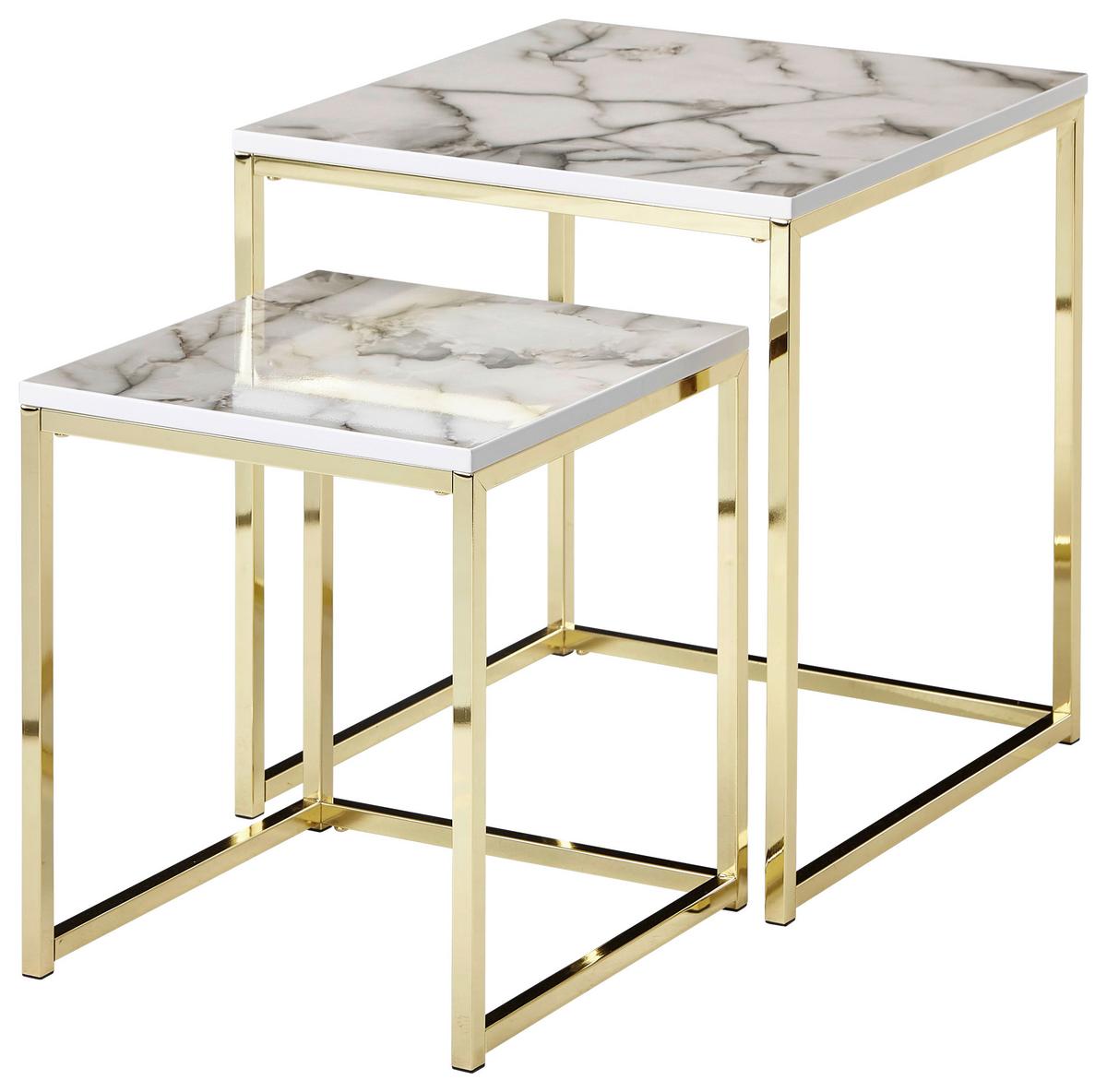Sada konferenčních stolků bílá/černá - bílá/barvy zlata, Konvenční, kov/kompozitní dřevo (45/45/50cm) - MID.YOU