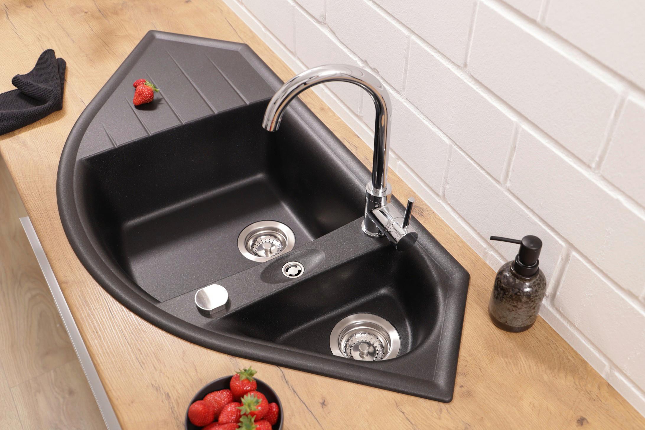 Spüle Arlington Schwarz 110,5x19,5cm - Schwarz, Basics, Stein (110,5/19,5/52cm) - Respekta
