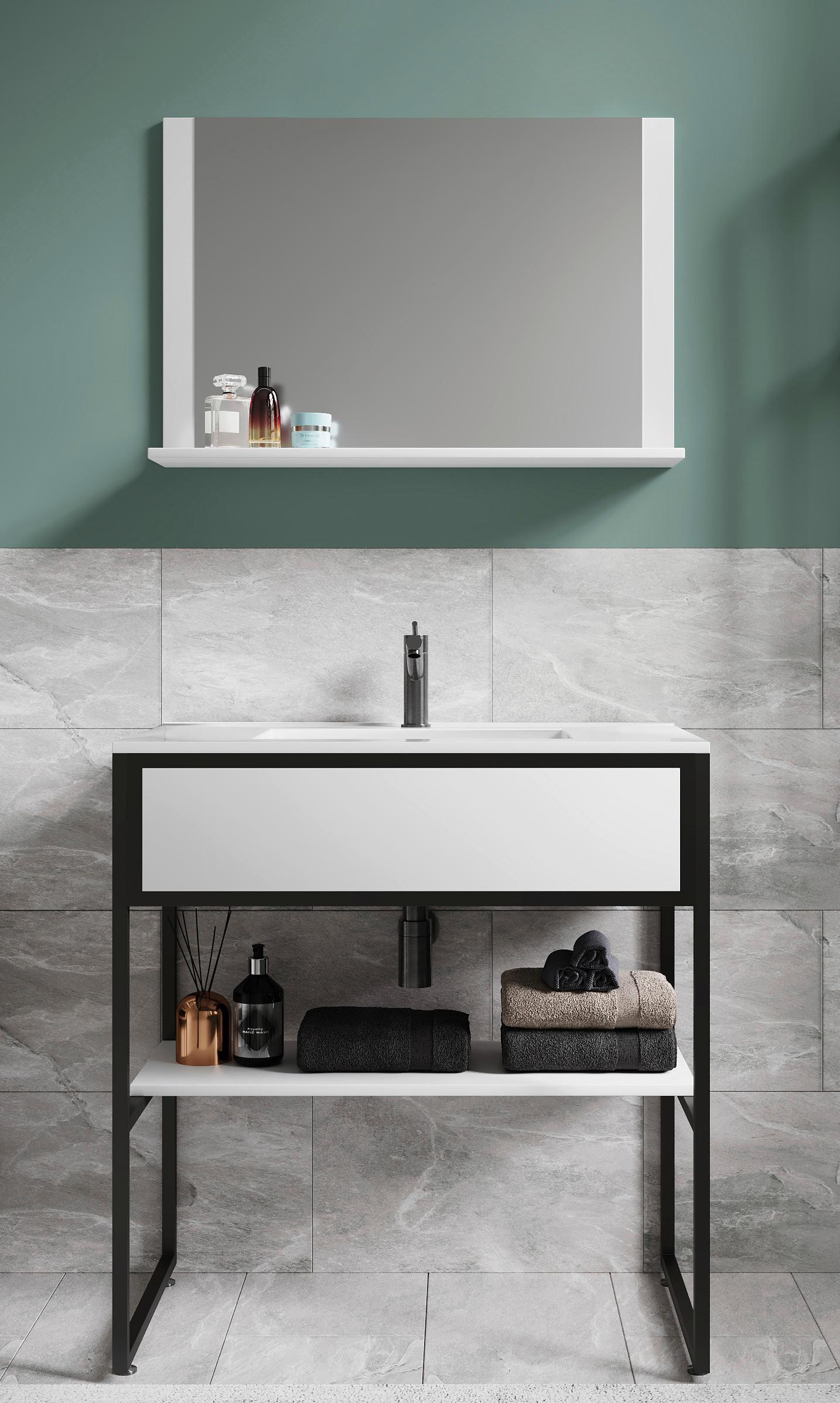Badezimmer 3--Teilig. Waschplatz "bitila 80" - Schwarz/Weiß, MODERN, Glas/Keramik (80cm) - MID.YOU