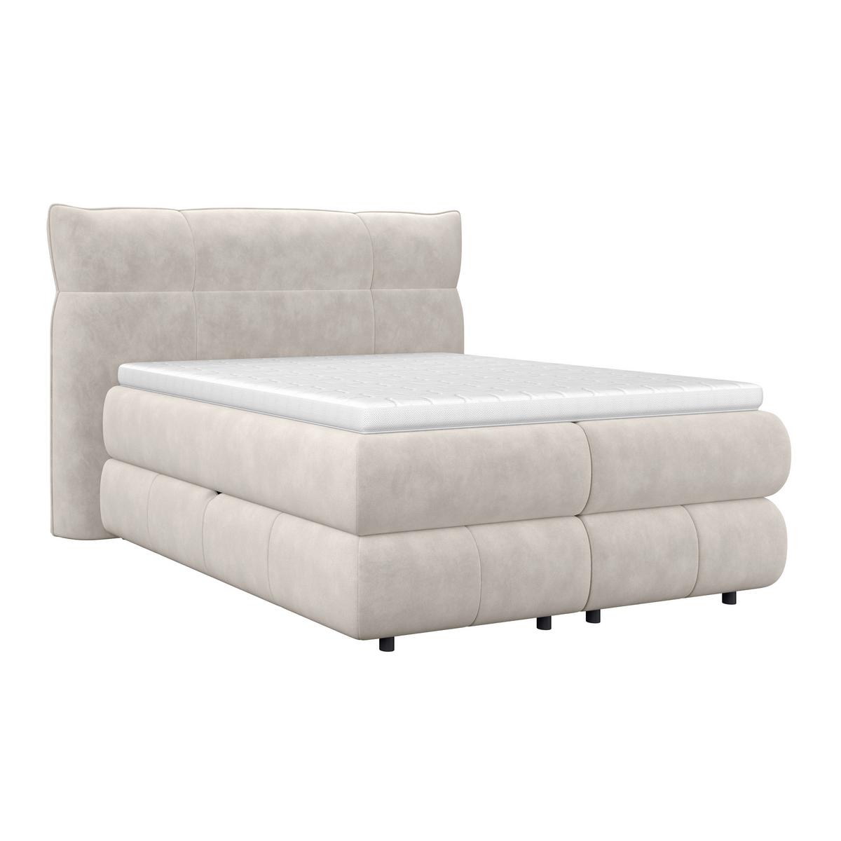 Boxspringbett Carmelo Beige 140x200 cm H3 - Beige/Schwarz, Trend, Textil (140/200cm)