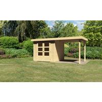Gartenhaus m. Anbaudach natur 482x211x217cm Bregenz - Naturfarben, Holz (482/211/217cm) - Karibu