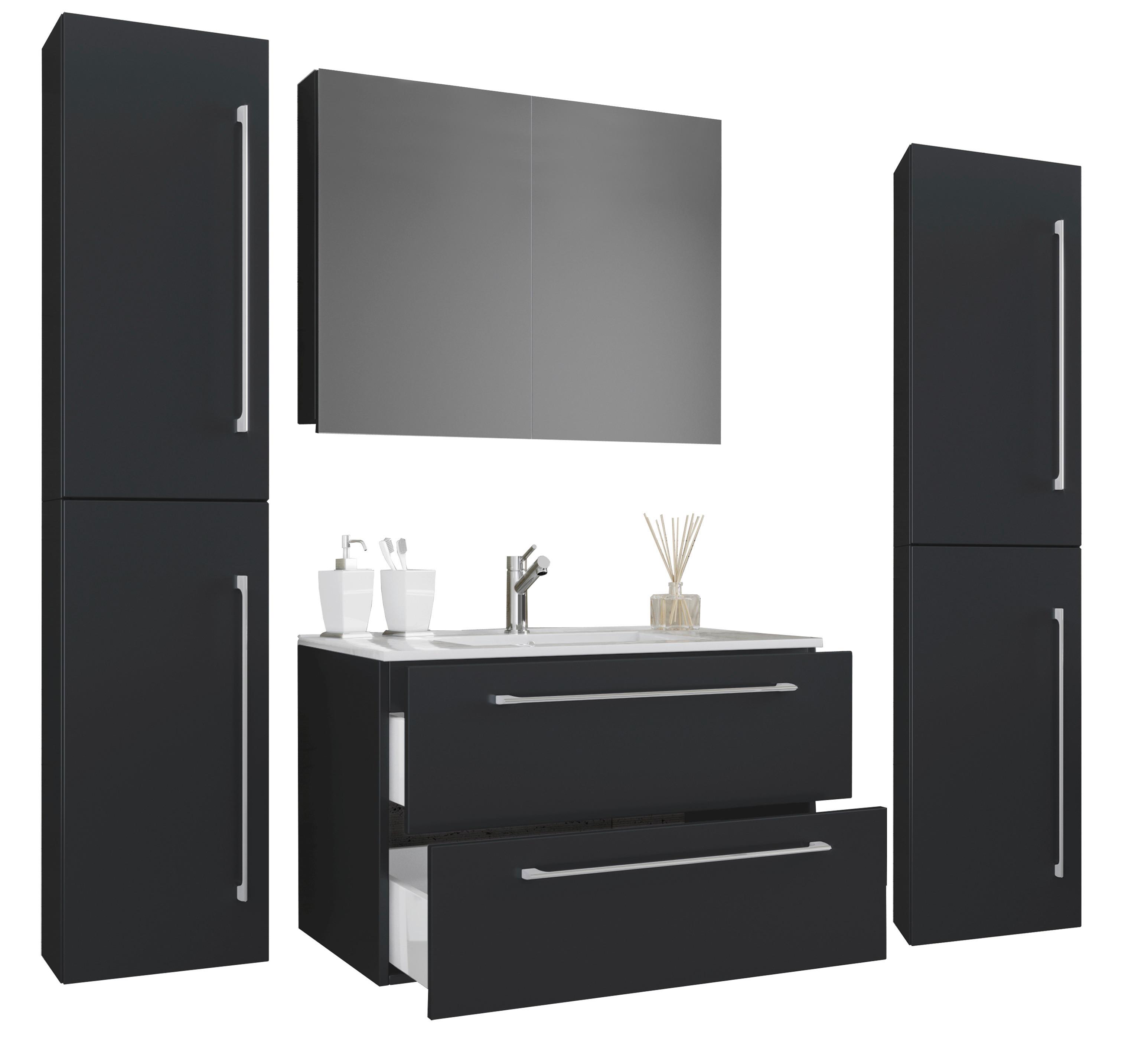 Badezimmer Badinos 5-teilig Schwarz B: 126 Cm - Schwarz/Weiß, MODERN, Keramik/Holzwerkstoff (127cm) - MID.YOU